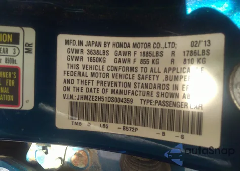 2013 Honda Insight Lx z USA, uszkodzony, nr VIN JHMZE2H51DS004359